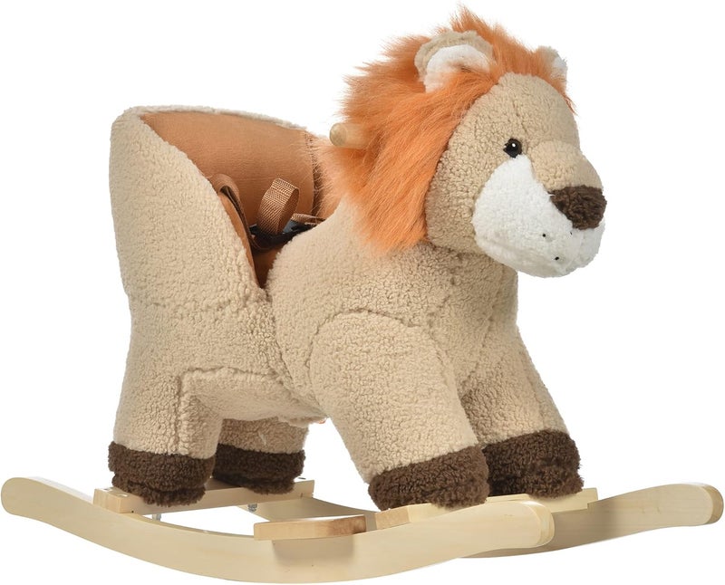 Qaba Baby Rocking Horse Lion with Sound, Plush Stuffed Rocking Animals, Wooden Rocking Horse with Seat Belt for 18-36 Months Boys and Girls Gift, Brown - Image 1
